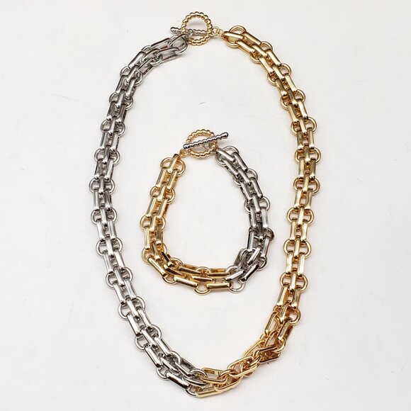 2 Tone Silver and Gold Plated Necklace and Bracelet - Picture 1 of 16